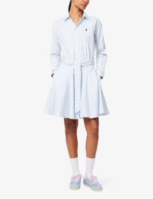 Polo Ralph Lauren Womens Blue/white  X Wimbledon Stripe Long-sleeve Cotton Day Dress