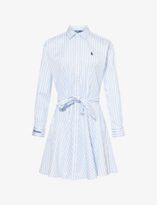 Polo Ralph Lauren Womens Blue/white  X Wimbledon Stripe Long-sleeve Cotton Day Dress