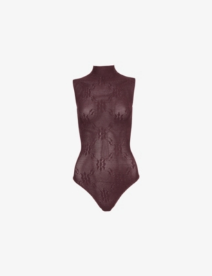 VICTORIA BECKHAM: Mock-neck semi-sheer knit bodysuit