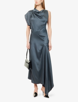 VICTORIA BECKHAM: Asymmetric Ruched Woven Midi Dress
