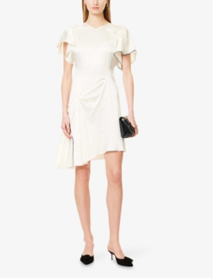 VICTORIA BECKHAM: Draped Contrast-Trim Asymmetric Satin Mini Dress
