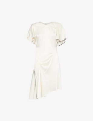 VICTORIA BECKHAM: Draped Contrast-Trim Asymmetric Satin Mini Dress