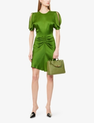 VICTORIA BECKHAM: Ruched Round-Neck Woven Mini Dress