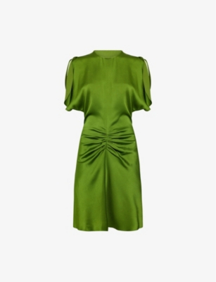 VICTORIA BECKHAM: Ruched Round-Neck Woven Mini Dress