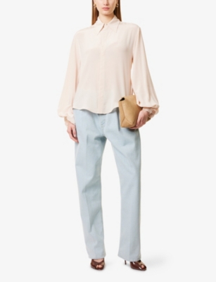 VICTORIA BECKHAM: Pointed-Collar Blouson-Sleeve Silk Shirt