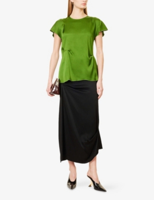 VICTORIA BECKHAM: Draped Pleat Short-Sleeve Satin Top