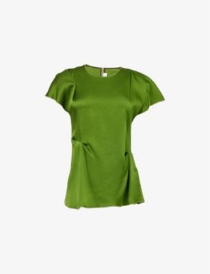 VICTORIA BECKHAM: Draped Pleat Short-Sleeve Satin Top