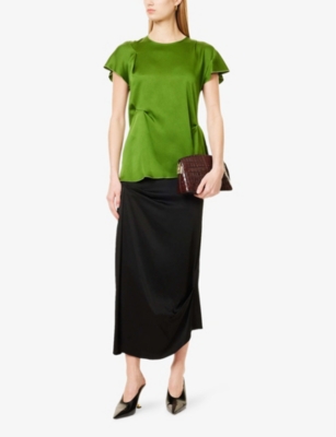 VICTORIA BECKHAM: Draped Pleat Satin Midi Skirt