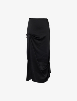 VICTORIA BECKHAM: Draped Pleat Satin Midi Skirt