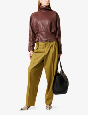 VICTORIA BECKHAM: Dolman-Sleeve Pleated Leather Top