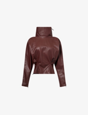 VICTORIA BECKHAM: Dolman-Sleeve Pleated Leather Top