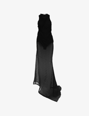 VICTORIA BECKHAM: Ruched Semi-Sheer Cotton-Blend Maxi Dress