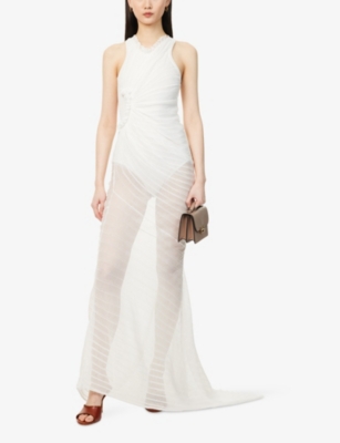 Ruched Semi-Sheer Cotton-Blend Maxi Dress