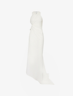 Ruched Semi-Sheer Cotton-Blend Maxi Dress