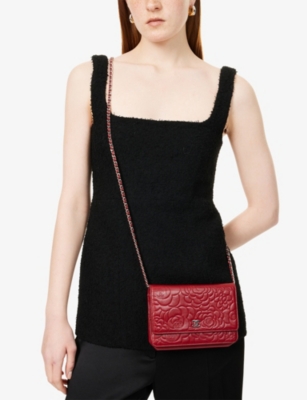 RESELFRIDGES: Pre-Loved Chanel Floral-Quilted Leather Wallet-on-Chain