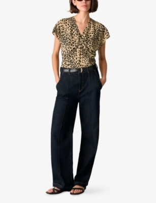 WHISTLES: Leopard-Print V-Neck Woven Top