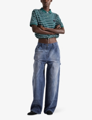 Prada Cotton Canvas Carpenter Trousers In Blue