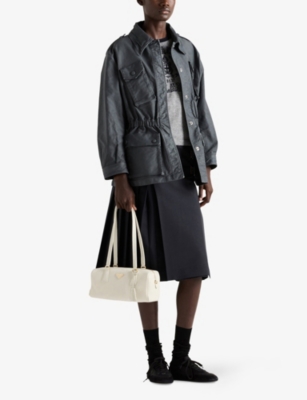 PRADA: Pleated Buckle-Detail Mohair Wool-Blend Midi Skirt