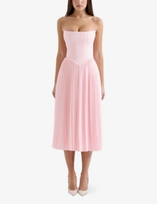 House Of Cb Womens Pink Marci Pleated Woven Midi Corset Dress In Pink