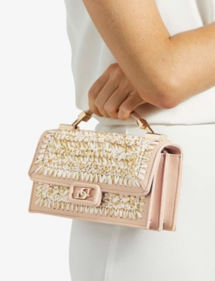 DUNE: Skilled Metallic-Raffia and Faux-Leather Top-Handle Bag