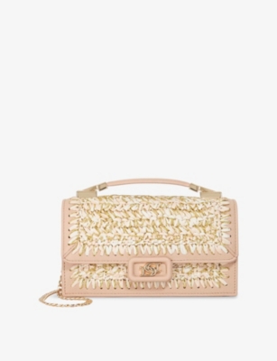 DUNE: Skilled Metallic-Raffia and Faux-Leather Top-Handle Bag