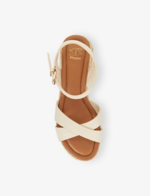 Dune Womens  Littleton Leather And Raffia Flatform Sandals In Ecru Leather