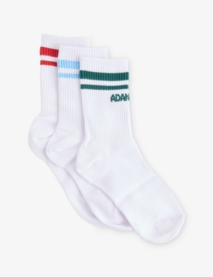 ADANOLA: Stripe Pack of Three Cotton-Blend Sports Socks