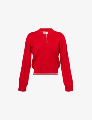 ADANOLA: Collar Button-Up Cropped Knit Sweatshirt
