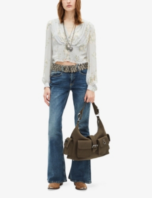 The Kooples Womens Floral-print Ruffled-hem Woven Top Blue In Blue