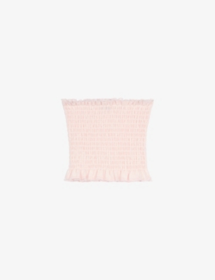 The Kooples Womens Lila Frill-trim Shirred Strapless Cotton Top