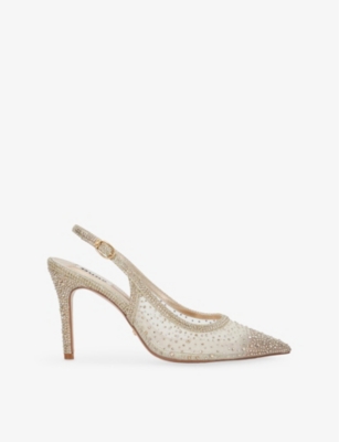 DUNE: Compassionate Rhinestone-Embellished Mesh Slingback Courts