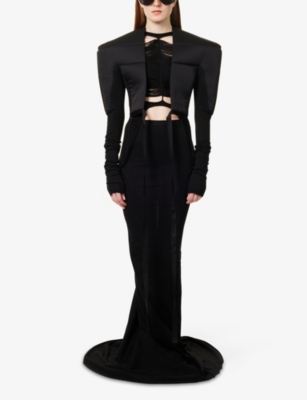 RICK OWENS: Exaggerated-Shoulder Washed-Charmeuse Top