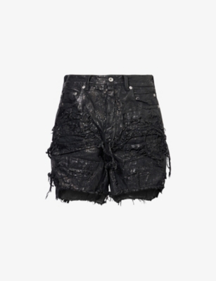 RICK OWENS: Cut-Off Distressed Waxed Cotton Shorts