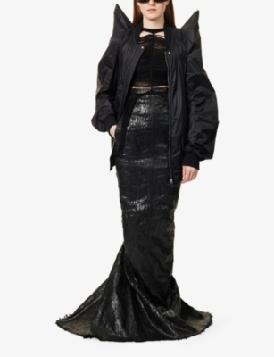 RICK OWENS: Lido Distressed Waxed Leather Maxi Skirt