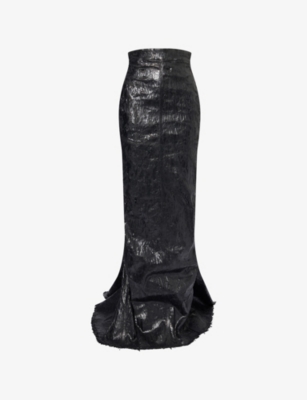 RICK OWENS: Lido Distressed Waxed Leather Maxi Skirt