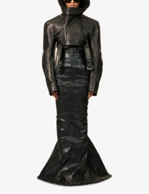 RICK OWENS: Hooded Micro Stooges Cropped Leather Jacket