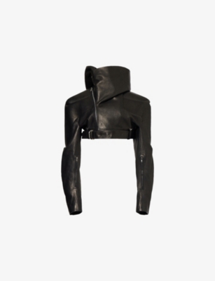 RICK OWENS: Hooded Micro Stooges Cropped Leather Jacket