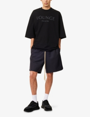 FEAR OF GOD MENS NAVY TAILORED BRAND-PATCH RELAXED WOOL SHORTS 