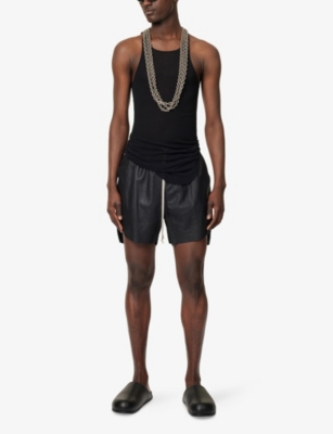 Rick Owens Mens Black Side-split Relaxed-fit Leather Shorts In Black