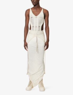RICK OWENS: Distressed V-Neck Knitted Wool Bodysuit