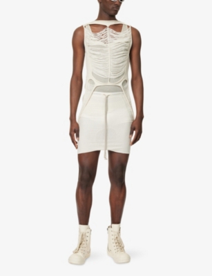 Rick Owens Mens Dinge Distressed Slash Neck Knitted Wool Top In Brown