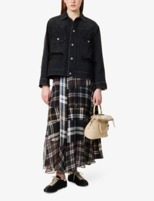 SACAI: Tweed Pleated Denim Jacket