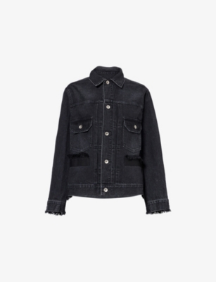 SACAI: Tweed Pleated Denim Jacket