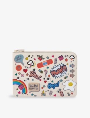 ANYA HINDMARCH: All-Over Stickers Graphic Leather Laptop Case