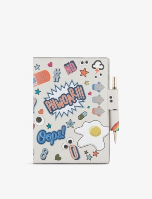 ANYA HINDMARCH: All-Over Stickers Graphic Leather A5 Journal