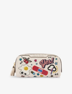 ANYA HINDMARCH: All-Over Stickers Graphic Girlie Stuff Leather Pouch
