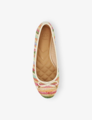DUNE WOMENS MULTI PLAIN SYNTHETIC HALLO BOW-EMBELLISHED STRIPED WOVEN BALLET FLATS EUR 38/5 UK 
