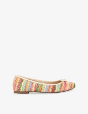 DUNE WOMENS MULTI PLAIN SYNTHETIC HALLO BOW-EMBELLISHED STRIPED WOVEN BALLET FLATS EUR 38/5 UK 