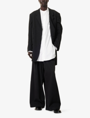 Shop Yohji Yamamoto Mens  Buttoned-pockets Relaxed-fit Cotton-poplin Shirt In White