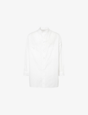Shop Yohji Yamamoto Mens  Buttoned-pockets Relaxed-fit Cotton-poplin Shirt In White